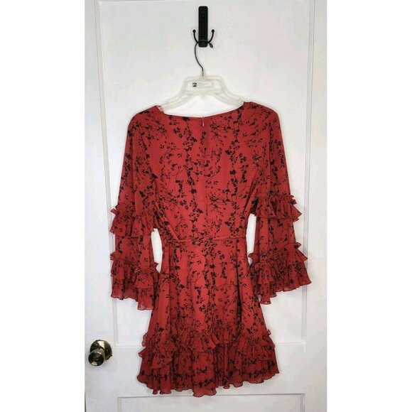 Saints + Secrets Red Floral Ruffle Mini Dress Size Medium - Picture 2 of 6